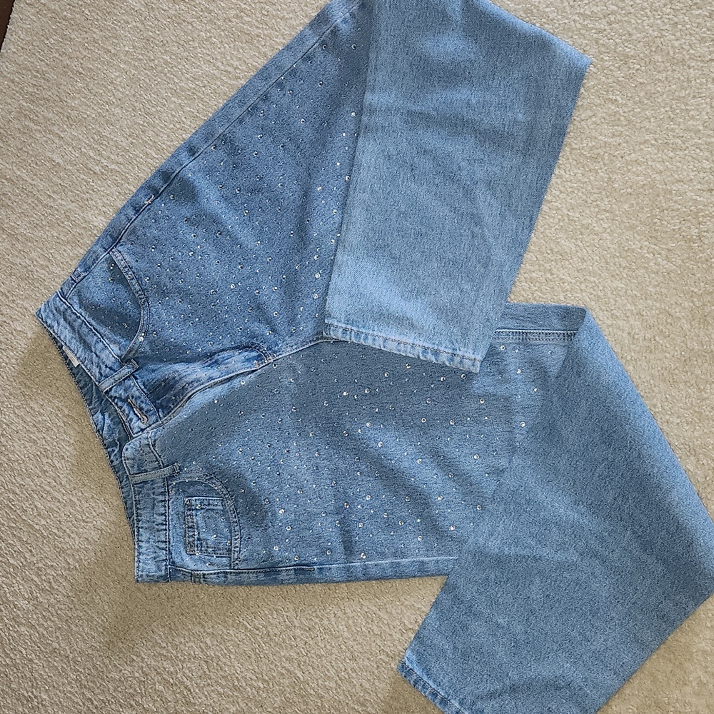 Shein, 0365, Women's Blue Jeans with Rhinestone Accents - Picture 6 of 7